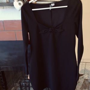 H&M black bow tie body con long sleeve dress